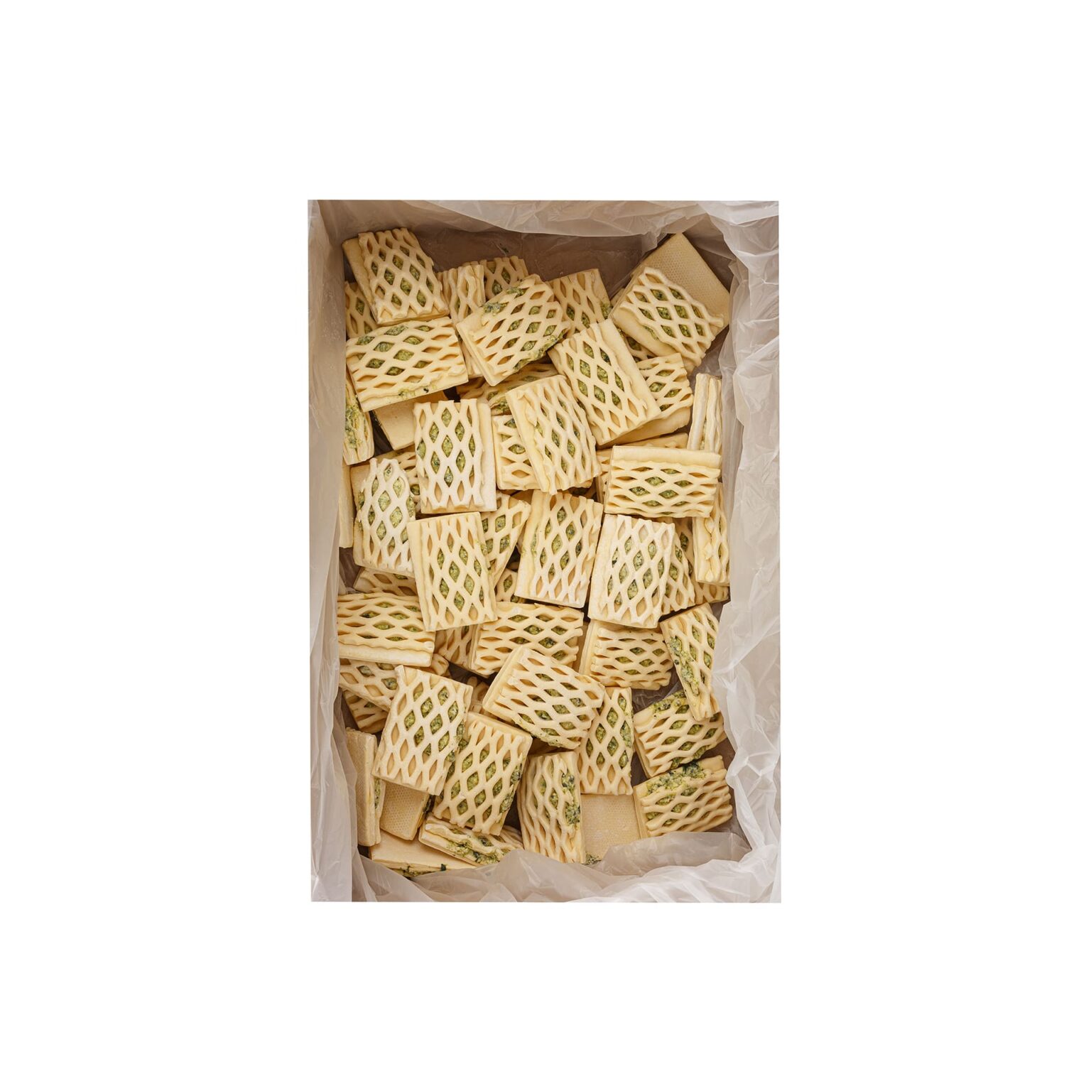 Слойка с сыром, шпинатом и соусом "Песто" полуфабрикат замороженный Мираторг 4,9 кг (70 г * 70 шт), этикетка, купить оптом и в розницу с доставкой по москве и московской области, недорого, низкая цена